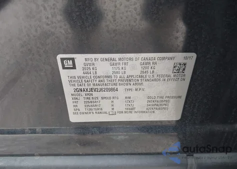 2018 Chevrolet Equinox Lt from USA, damaged, VIN 2GNAXJEV2J6209864